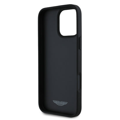 Apple iPhone 16 Pro Max Kılıf Aston Martin Orjinal Lisanslı Victory Dizayn PU Deri Metal Logolu Kapak Siyah