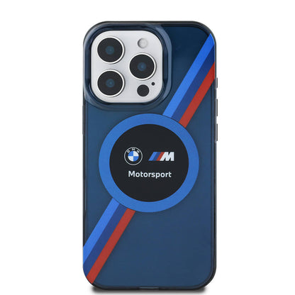 Apple iPhone 16 Pro Max Kılıf BMW Orjinal Lisanslı M-safe Şarj Özellikli M Logolu Üç Renk Çizgili Motorsport Circle Kapak Şeffaf