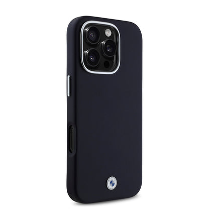 Apple iPhone 16 Pro Max Kılıf BMW Orjinal Lisanslı M-safe Şarj Özellikli Metal Logolu Tam Kaplama Deri Kapak Siyah
