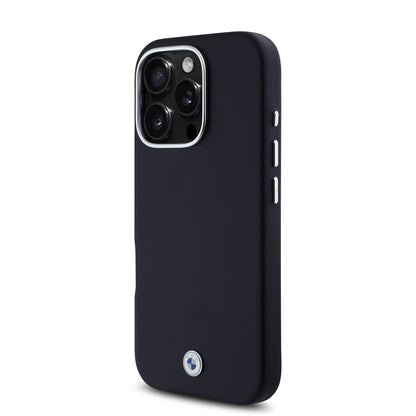 Apple iPhone 16 Pro Max Kılıf BMW Orjinal Lisanslı M-safe Şarj Özellikli Metal Logolu Tam Kaplama Deri Kapak Lacivert
