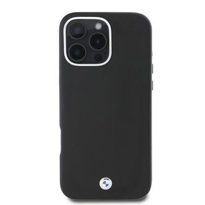 Apple iPhone 16 Pro Max Kılıf BMW Orjinal Lisanslı M-safe Şarj Özellikli Metal Logolu Tam Kaplama Deri Kapak Lacivert