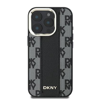 Apple iPhone 16 Pro Max Kılıf DKNY Orjinal Lisanslı M-safe Şarj Özellikli 3D Yazılı Checkered Pattern Kapak Siyah