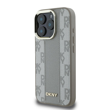 Apple iPhone 16 Pro Max Kılıf DKNY Orjinal Lisanslı M-safe Şarj Özellikli 3D Yazılı Checkered Pattern Kapak Siyah