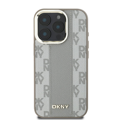Apple iPhone 16 Pro Max Kılıf DKNY Orjinal Lisanslı M-safe Şarj Özellikli 3D Yazılı Checkered Pattern Kapak Siyah