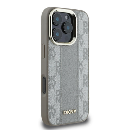 Apple iPhone 16 Pro Max Kılıf DKNY Orjinal Lisanslı M-safe Şarj Özellikli 3D Yazılı Checkered Pattern Kapak Siyah
