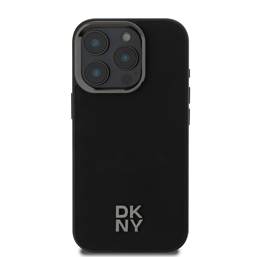 Apple iPhone 16 Pro Max Kılıf DKNY Orjinal Lisanslı M-safe Şarj Özellikli Metal Logolu PU Deri Plain Kapak Siyah