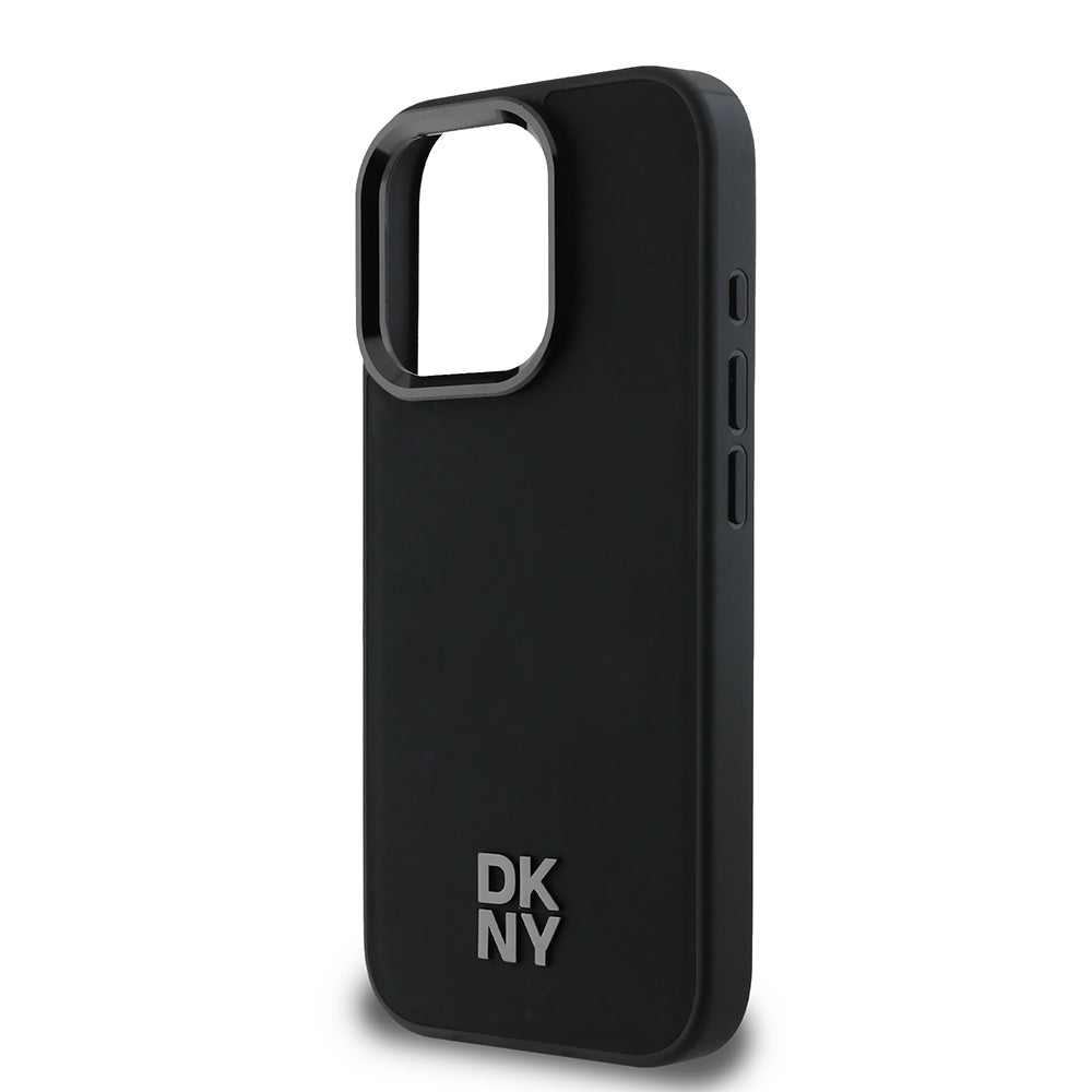 Apple iPhone 16 Pro Max Kılıf DKNY Orjinal Lisanslı M-safe Şarj Özellikli Metal Logolu PU Deri Plain Kapak Siyah