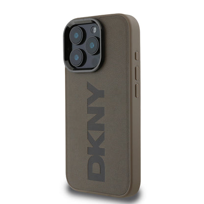 Apple iPhone 16 Pro Max Kılıf DKNY Orjinal Lisanslı M-safe Şarj Özellikli PU Deri Plain Kapak Gri