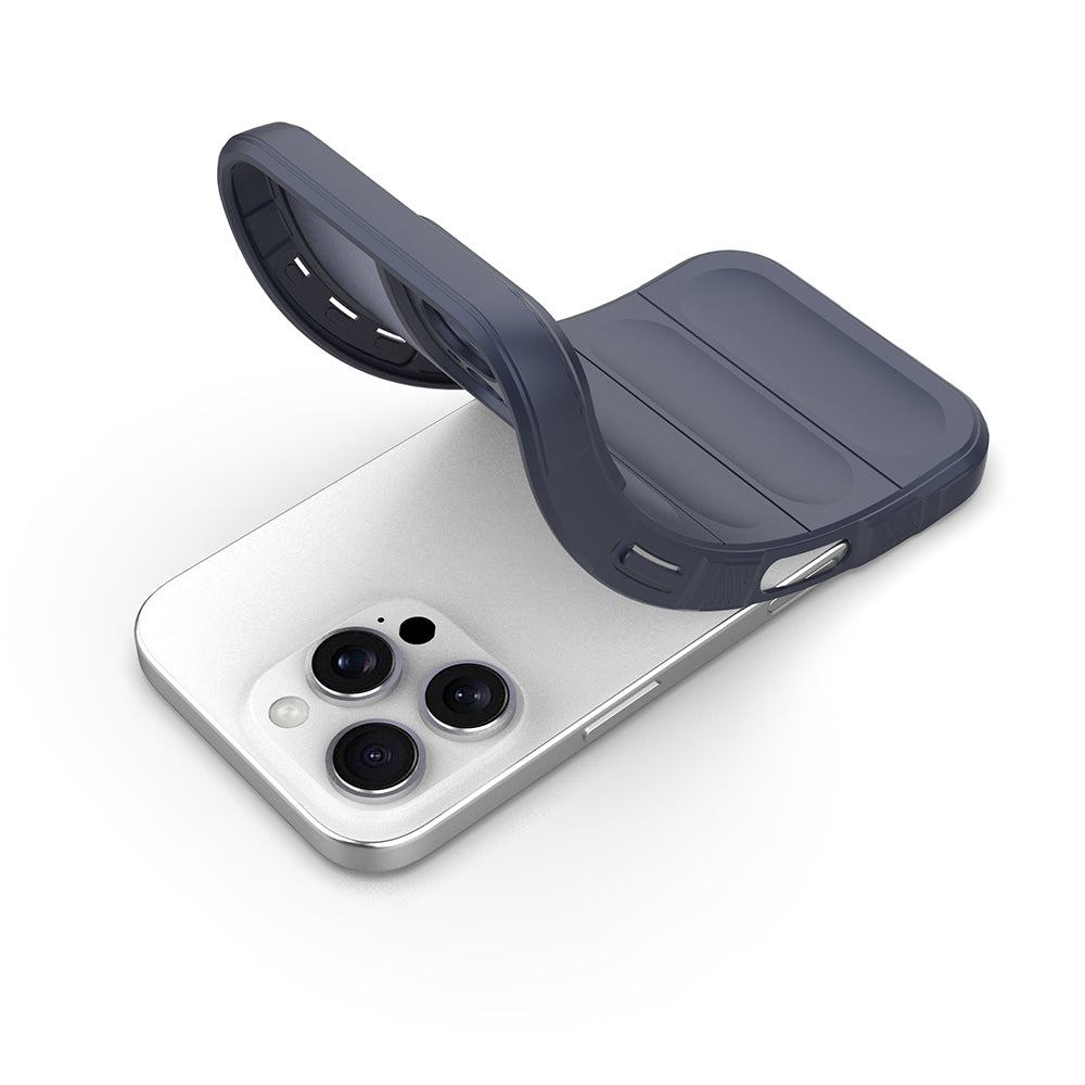 Apple iPhone 16 Pro Max Case Flexible TPU Hollow Back Surface Design Zore Ethnic Silicone Cover Navy Blue