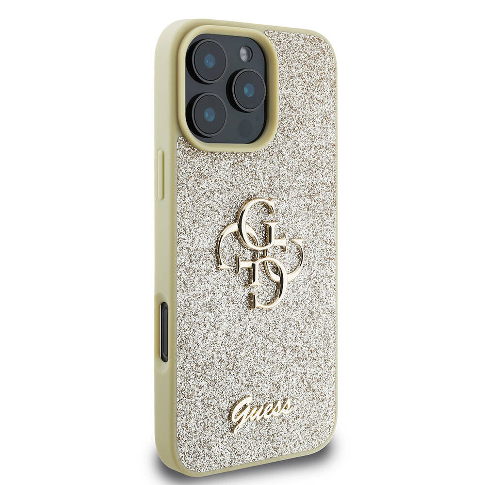 Apple iPhone 16 Pro Max Case Guess Original Licensed 4G Large Metal Logo Glitter Cover Black