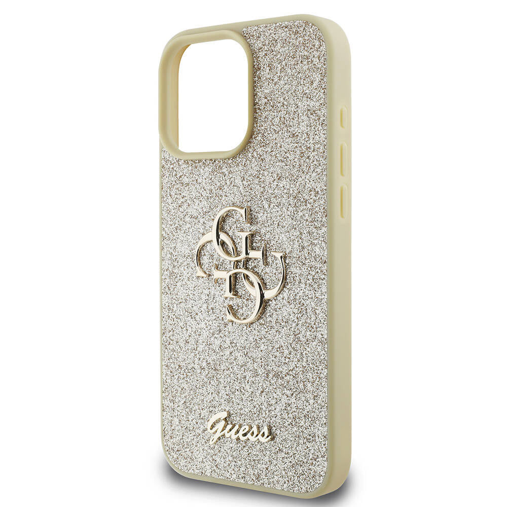 Apple iPhone 16 Pro Max Case Guess Original Licensed 4G Large Metal Logo Glitter Cover Black