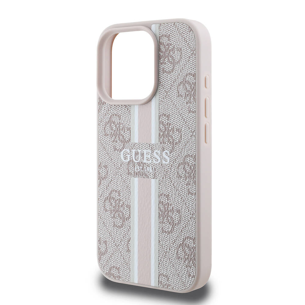 Apple iPhone 16 Pro Max Case Guess Original Licensed M-safe Charging Feature 4G Stripe Design Printed Cover Brown