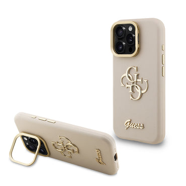 Apple iPhone 16 Pro Max Kılıf Guess Orjinal Lisanslı Grained Yazı Logolu Kamera Standlı Kapak Siyah