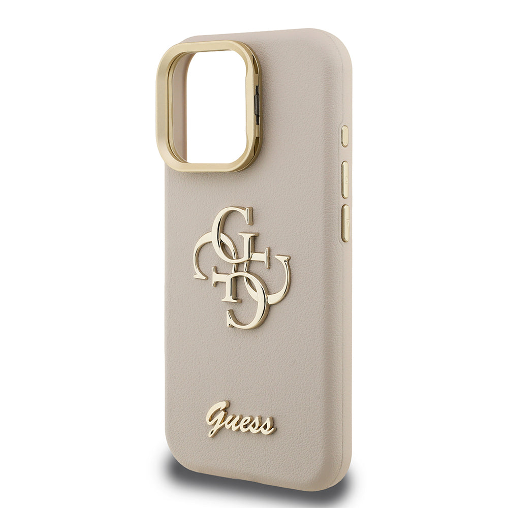 Apple iPhone 16 Pro Max Kılıf Guess Orjinal Lisanslı Grained Yazı Logolu Kamera Standlı Kapak Pembe