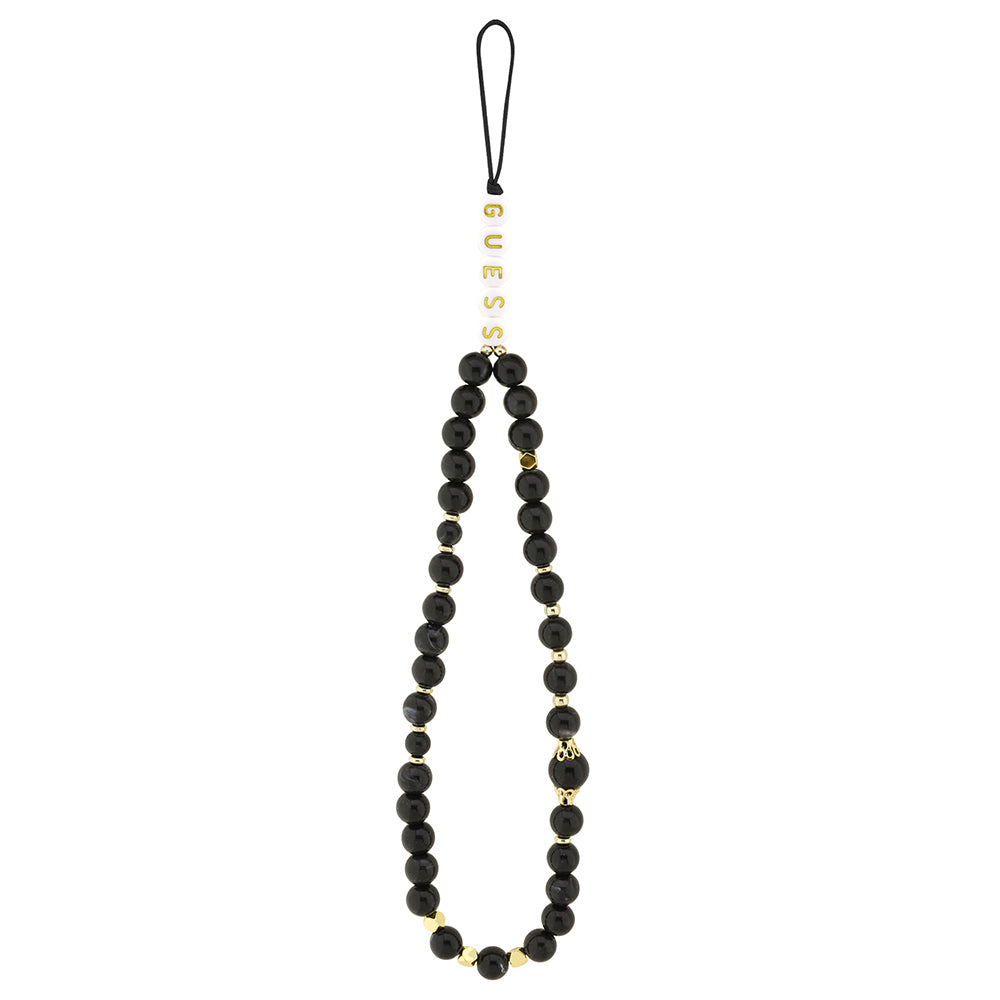 Apple iPhone 16 Pro Max Kılıf Guess Orjinal Lisanslı M-safe Şarj Özellikli PU Deri Bilek Askı İpli Yazı Logolu Kapak Siyah