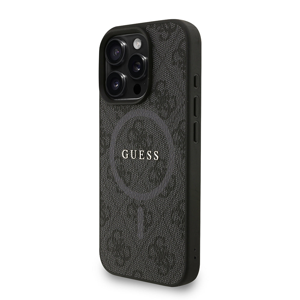 Apple iPhone 16 Pro Max Kılıf Guess Orjinal Lisanslı M-safe Şarj Özellikli PU Deri Bilek Askı İpli Yazı Logolu Kapak Pembe
