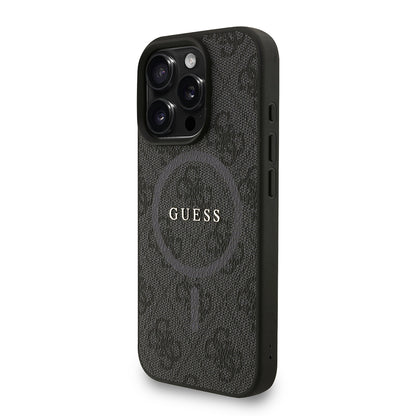 Apple iPhone 16 Pro Max Kılıf Guess Orjinal Lisanslı M-safe Şarj Özellikli PU Deri Bilek Askı İpli Yazı Logolu Kapak Pembe