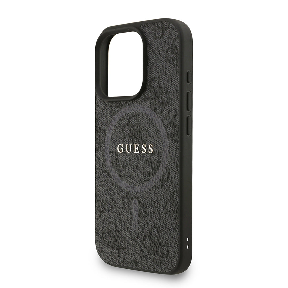 Apple iPhone 16 Pro Max Kılıf Guess Orjinal Lisanslı M-safe Şarj Özellikli PU Deri Bilek Askı İpli Yazı Logolu Kapak Kahverengi