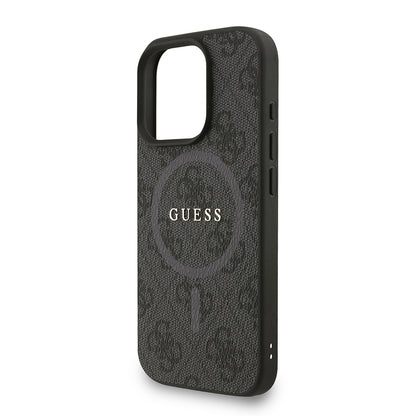 Apple iPhone 16 Pro Max Kılıf Guess Orjinal Lisanslı M-safe Şarj Özellikli PU Deri Bilek Askı İpli Yazı Logolu Kapak Kahverengi
