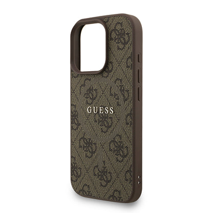 Apple iPhone 16 Pro Max Kılıf Guess Orjinal Lisanslı M-safe Şarj Özellikli PU Deri Bilek Askı İpli Yazı Logolu Kapak Pembe