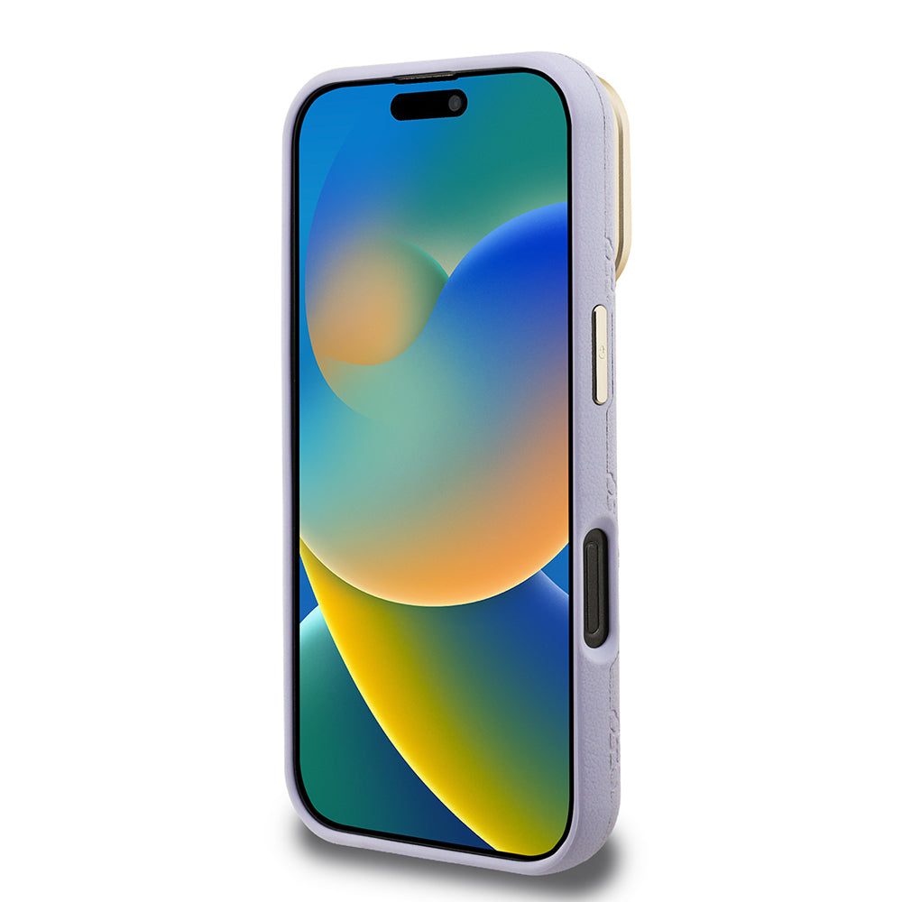 Apple iPhone 16 Pro Max Kılıf Guess Orjinal Lisanslı M-safe Şarj Özellikli Sıcak Baskılı Yazı Logolu Kamera Standlı PU Deri Peony Kapak Bej