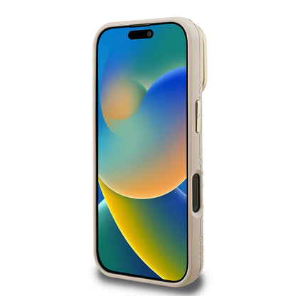 Apple iPhone 16 Pro Max Kılıf Guess Orjinal Lisanslı M-safe Şarj Özellikli Sıcak Baskılı Yazı Logolu Kamera Standlı PU Deri Peony Kapak Mor