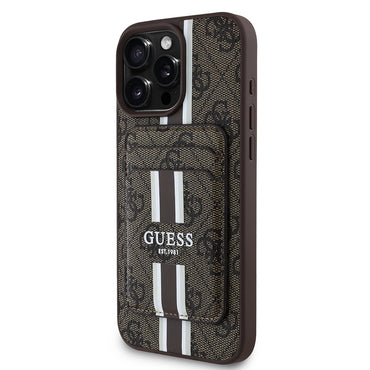 Apple iPhone 16 Pro Max Case Guess Original Licensed M-safe Charging Feature 4G Patterned Striped Card Holder Cover Black
