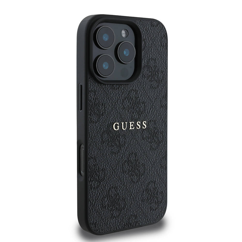 Apple iPhone 16 Pro Max Case Guess Original Licensed M-safe Charging Feature 4G Patterned Text Logo Cover Brown