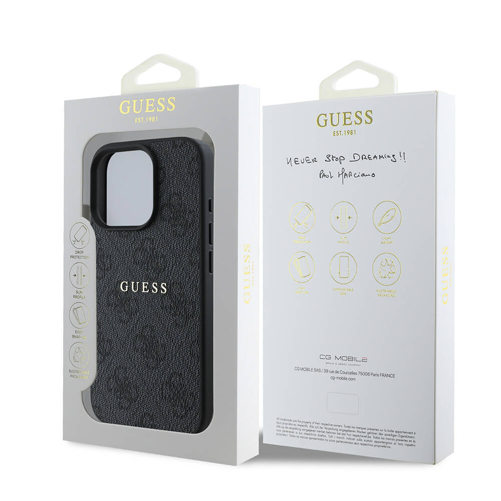 Apple iPhone 16 Pro Max Case Guess Original Licensed M-safe Charging Feature 4G Patterned Text Logo Cover Brown