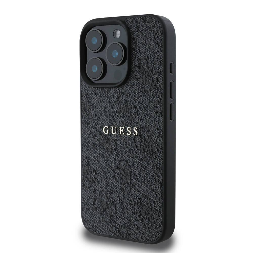 Apple iPhone 16 Pro Max Case Guess Original Licensed M-safe Charging Feature 4G Patterned Text Logo Cover Brown