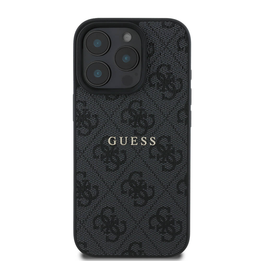 Apple iPhone 16 Pro Max Case Guess Original Licensed M-safe Charging Feature 4G Patterned Text Logo Cover Brown