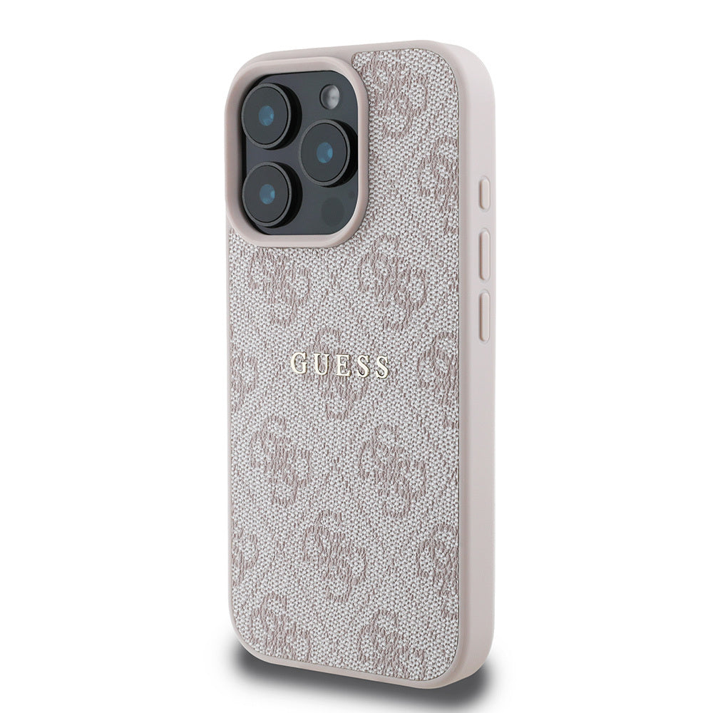 Apple iPhone 16 Pro Max Case Guess Original Licensed M-safe Charging Feature 4G Patterned Text Logo Cover Brown