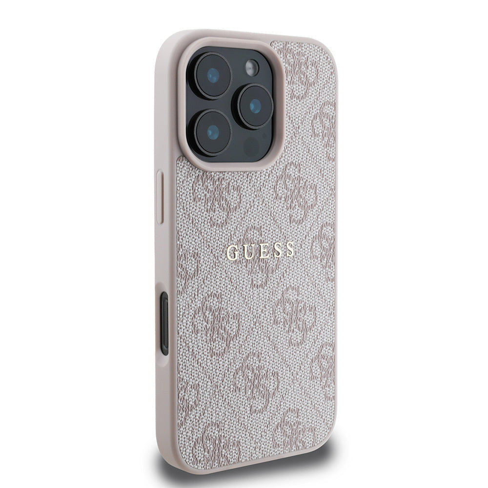 Apple iPhone 16 Pro Max Case Guess Original Licensed M-safe Charging Feature 4G Patterned Text Logo Cover Brown