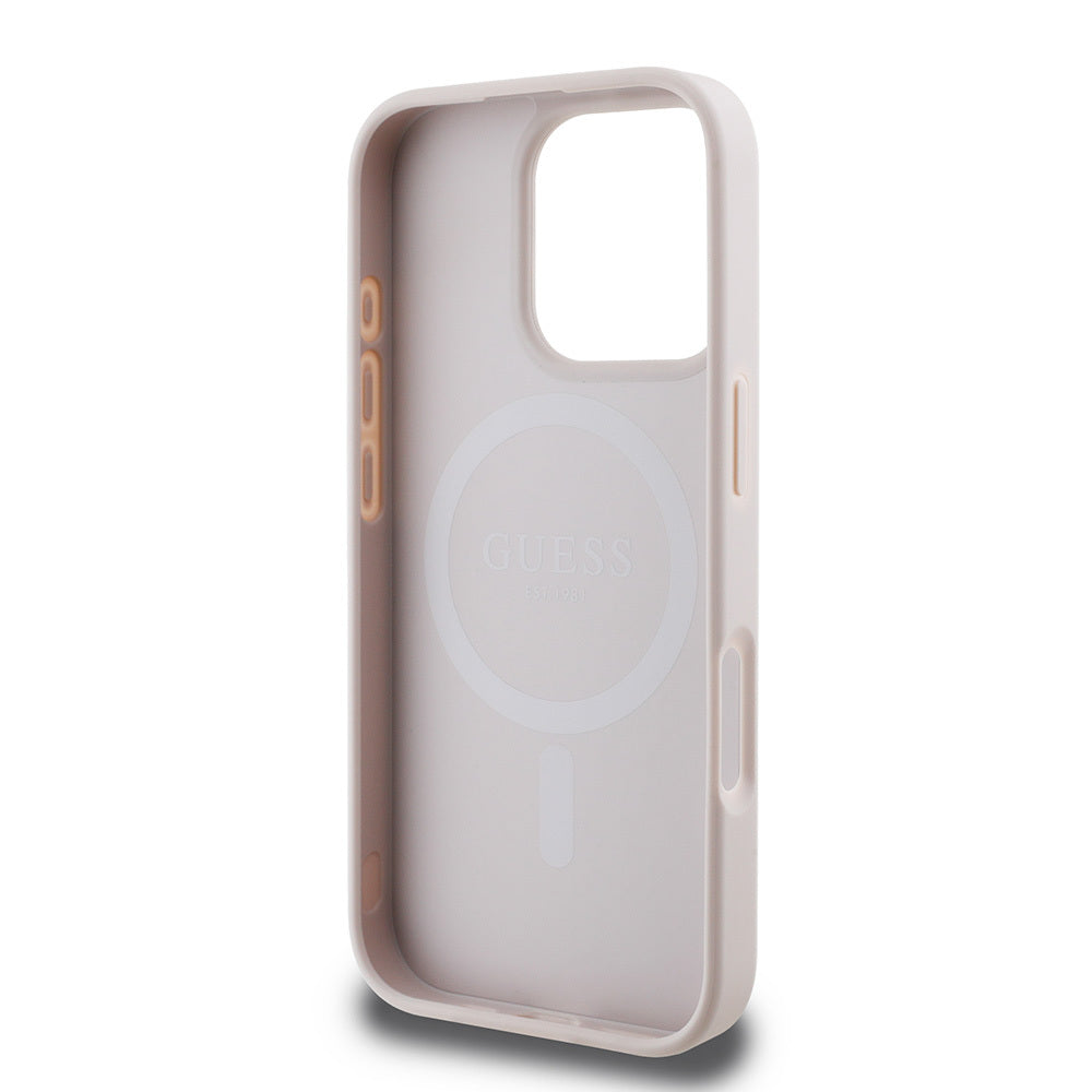 Apple iPhone 16 Pro Max Case Guess Original Licensed M-safe Charging Feature 4G Patterned Text Logo Cover Brown