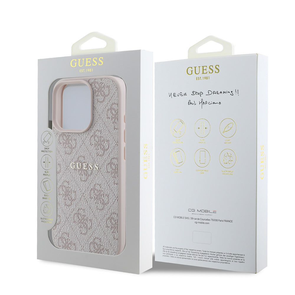 Apple iPhone 16 Pro Max Case Guess Original Licensed M-safe Charging Feature 4G Patterned Text Logo Cover Brown