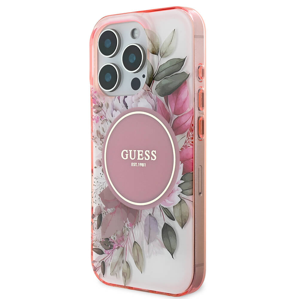 Apple iPhone 16 Pro Max Case Guess Original Licensed M-safe Charging Feature Flower Tonal Circle Cover Pink