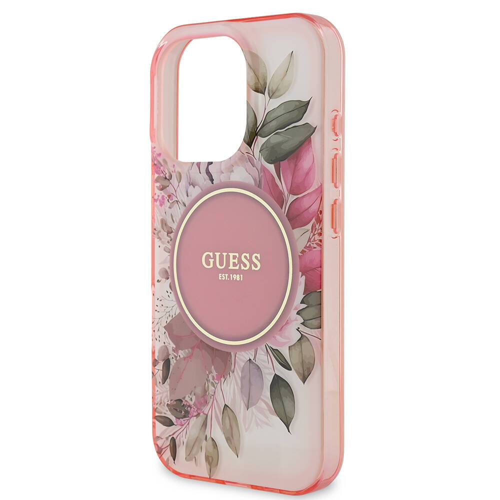 Apple iPhone 16 Pro Max Case Guess Original Licensed M-safe Charging Feature Flower Tonal Circle Cover Pink