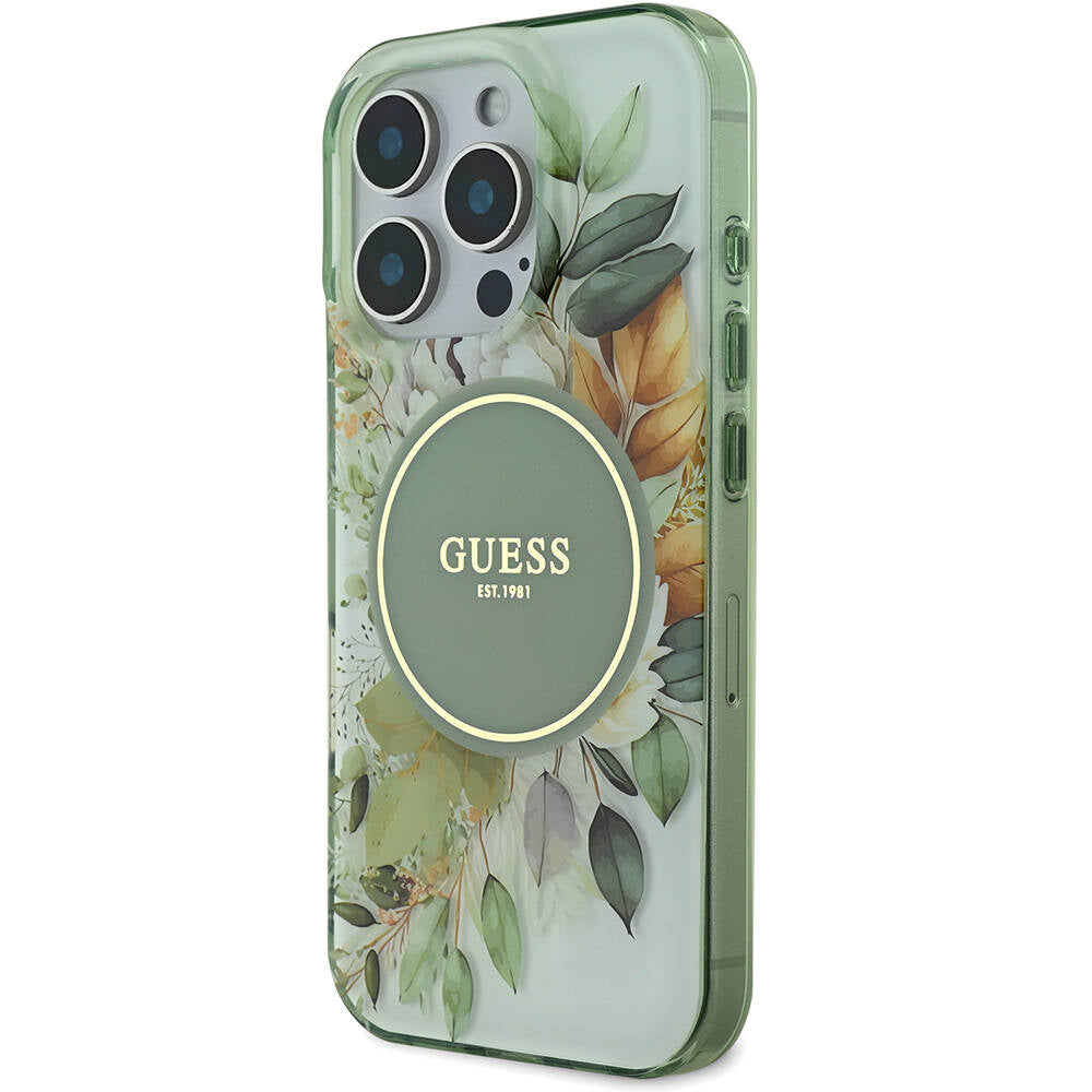 Apple iPhone 16 Pro Max Case Guess Original Licensed M-safe Charging Feature Flower Tonal Circle Cover Pink