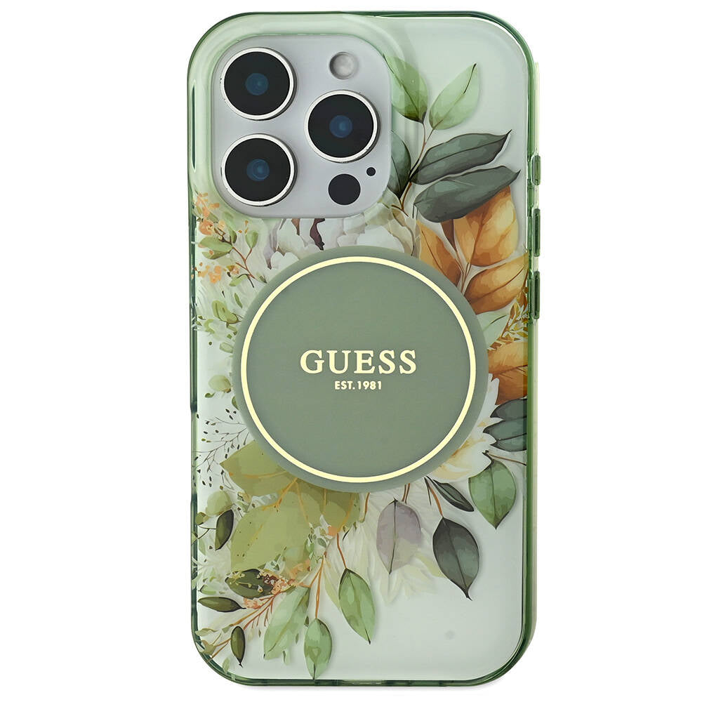 Apple iPhone 16 Pro Max Case Guess Original Licensed M-safe Charging Feature Flower Tonal Circle Cover Pink