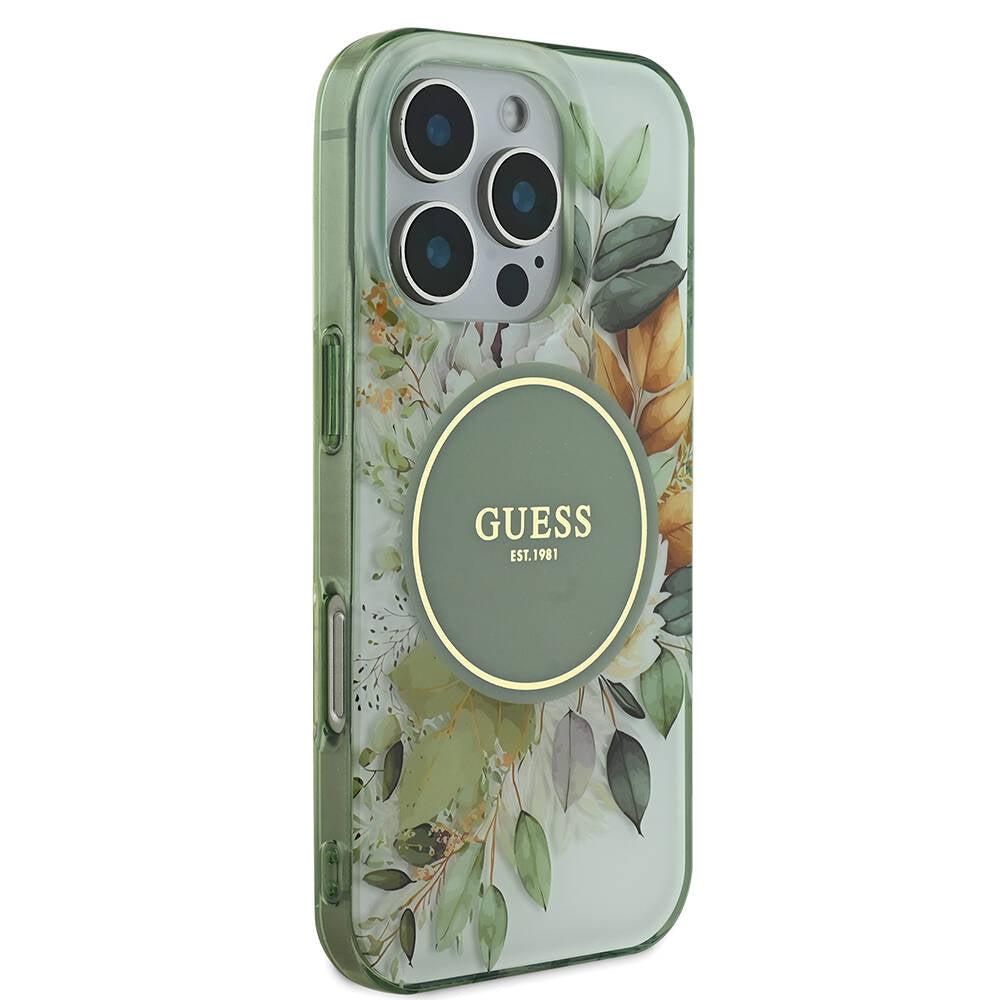 Apple iPhone 16 Pro Max Case Guess Original Licensed M-safe Charging Feature Flower Tonal Circle Cover Pink