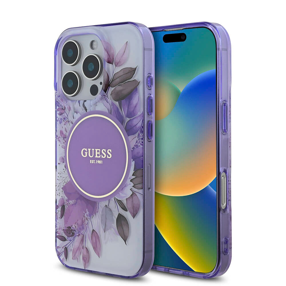 Apple iPhone 16 Pro Max Case Guess Original Licensed M-safe Charging Feature Flower Tonal Circle Cover Pink