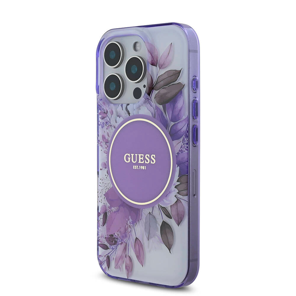 Apple iPhone 16 Pro Max Case Guess Original Licensed M-safe Charging Feature Flower Tonal Circle Cover Pink