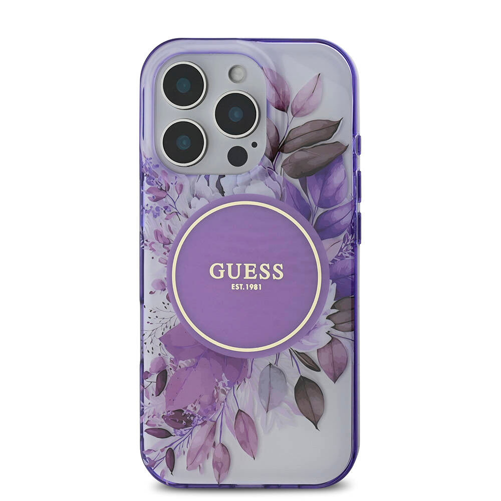 Apple iPhone 16 Pro Max Case Guess Original Licensed M-safe Charging Feature Flower Tonal Circle Cover Pink