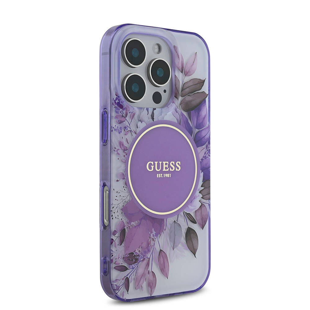 Apple iPhone 16 Pro Max Case Guess Original Licensed M-safe Charging Feature Flower Tonal Circle Cover Pink
