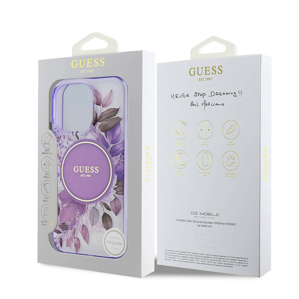 Apple iPhone 16 Pro Max Case Guess Original Licensed M-safe Charging Feature Flower Tonal Circle Cover Pink