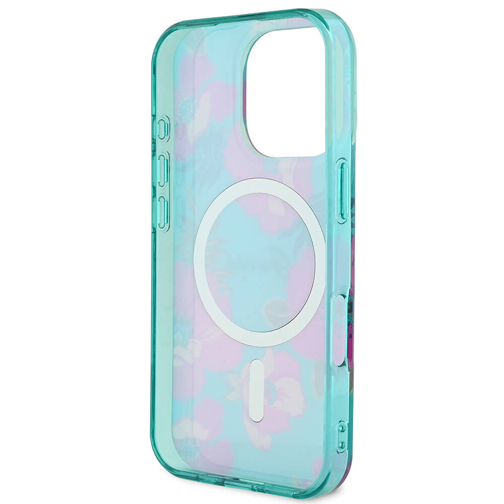 Apple iPhone 16 Pro Max Case Guess Original Licensed M-safe Charging Feature Flower Tone On Tone Ring Cover Black