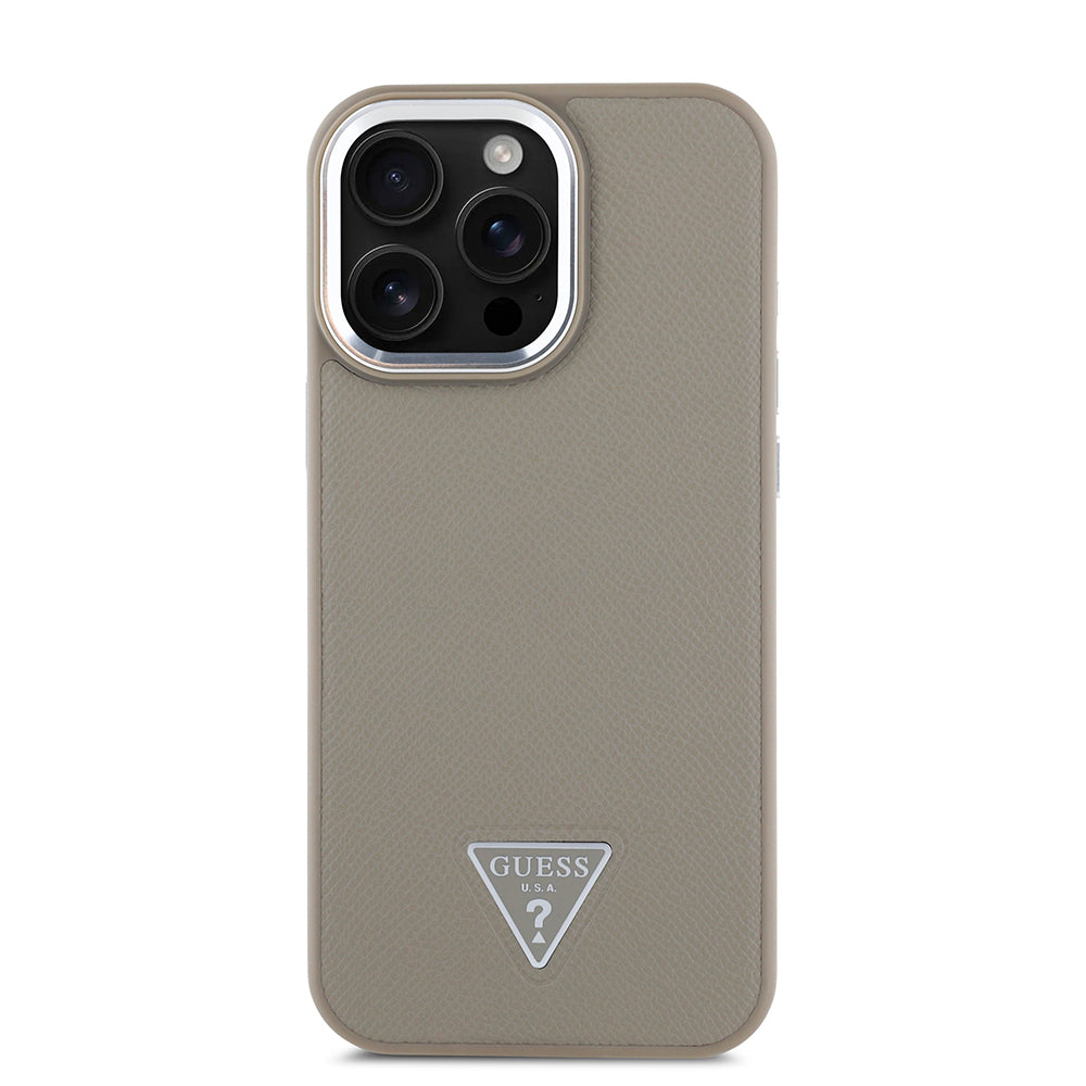 Apple iPhone 16 Pro Max Case Guess Original Licensed M-safe Charging Feature Grained Triangle Cover Brown