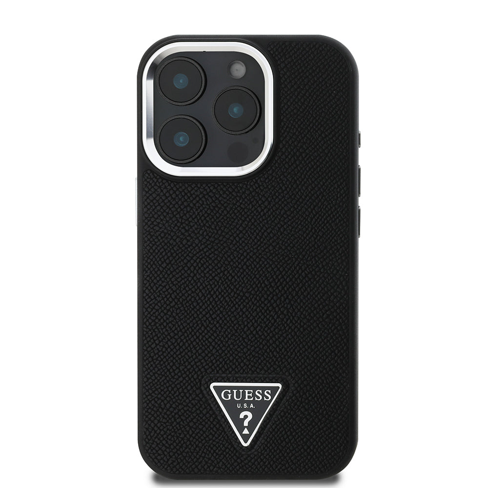 Apple iPhone 16 Pro Max Case Guess Original Licensed M-safe Charging Feature Grained Triangle Cover Brown
