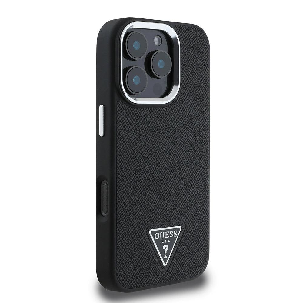 Apple iPhone 16 Pro Max Case Guess Original Licensed M-safe Charging Feature Grained Triangle Cover Brown