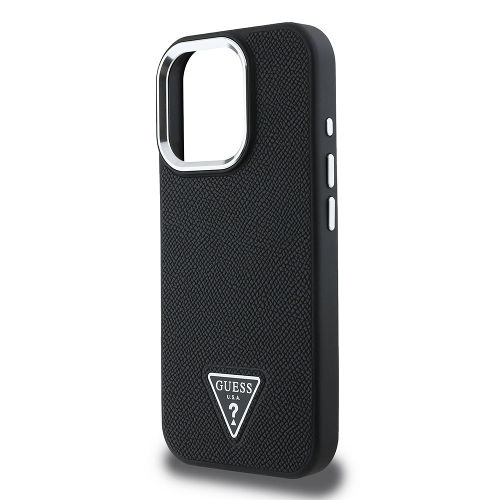 Apple iPhone 16 Pro Max Case Guess Original Licensed M-safe Charging Feature Grained Triangle Cover Brown